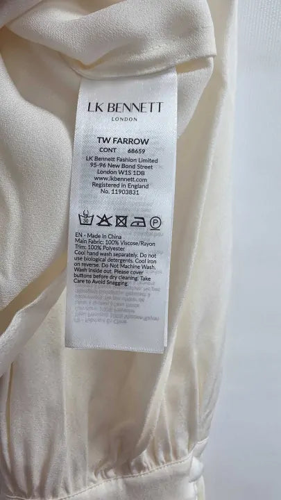 L K Bennett - Ivory Farrow Pearl Button Blouse Size: Uk 8