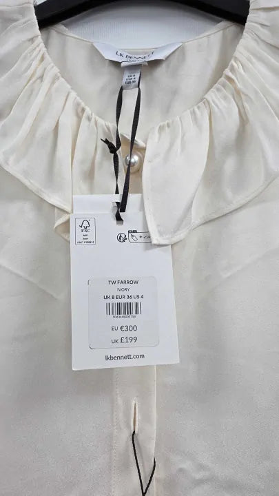 L K Bennett - Ivory Farrow Pearl Button Blouse Size: Uk 8