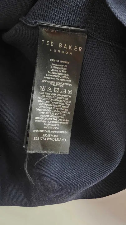 Ted Baker - Navy Lilano Ribbed Knit Button Detail Skater Dress - Navy Size: Uk 8