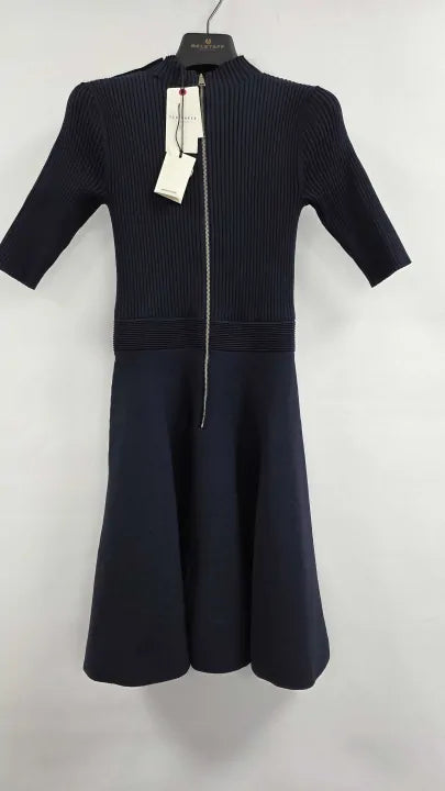 Ted Baker - Navy Lilano Ribbed Knit Button Detail Skater Dress - Navy Size: Uk 8