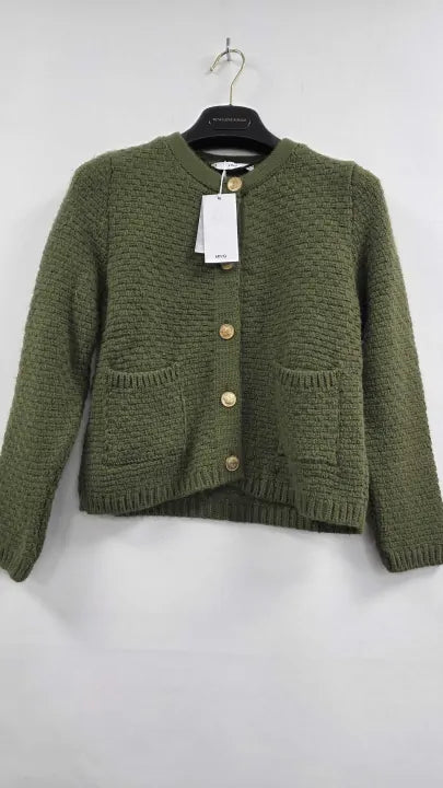 Mango - Green Button Knit Cardigan - Green Size: Xs