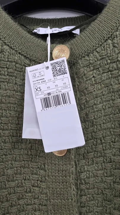Mango - Green Button Knit Cardigan - Green Size: Xs