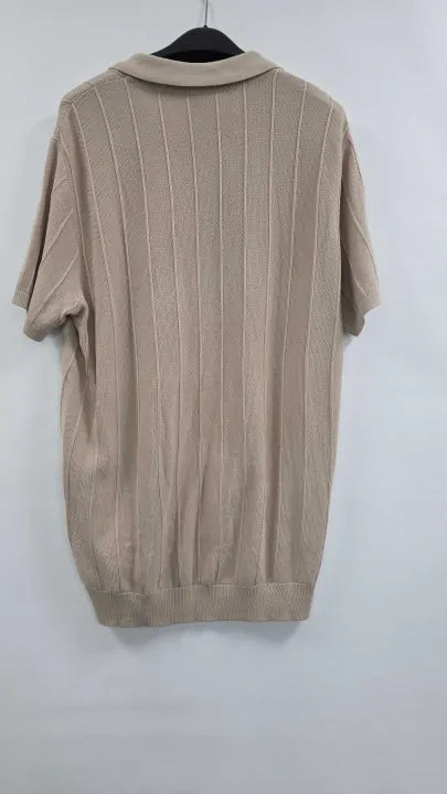 U.s. Polo Assn. - Beige Zip Knit Short Sleeve Polo Shirt - Beige Size: Xl