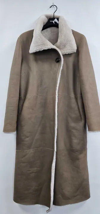 Max And Zac London - Sand Shearling Midi Throw On Coat - Brown Size: Uk14