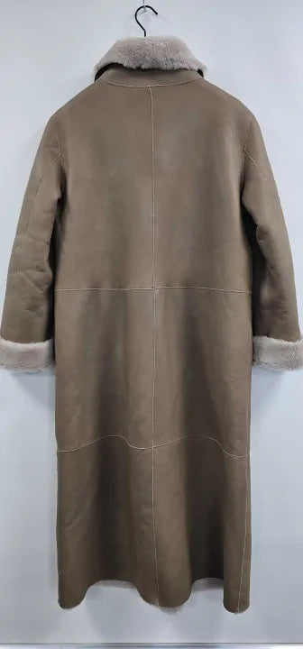 Max And Zac London - Sand Shearling Midi Throw On Coat - Brown Size: Uk14