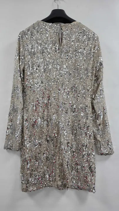 Mango - Silver Sequin Shoulder Pads Dress - Silver Size: Medium