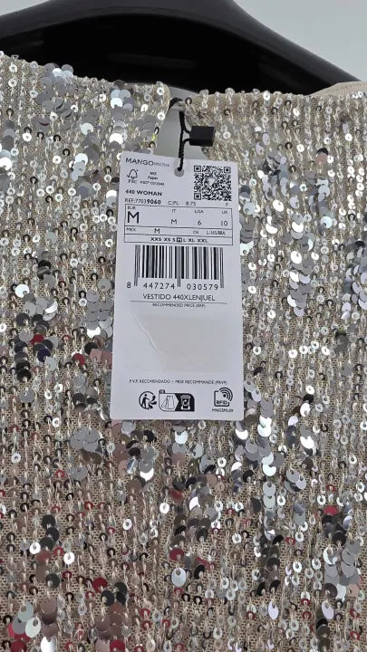 Mango - Silver Sequin Shoulder Pads Dress - Silver Size: Medium