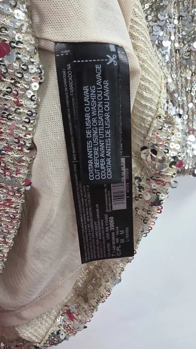 Mango - Silver Sequin Shoulder Pads Dress - Silver Size: Medium