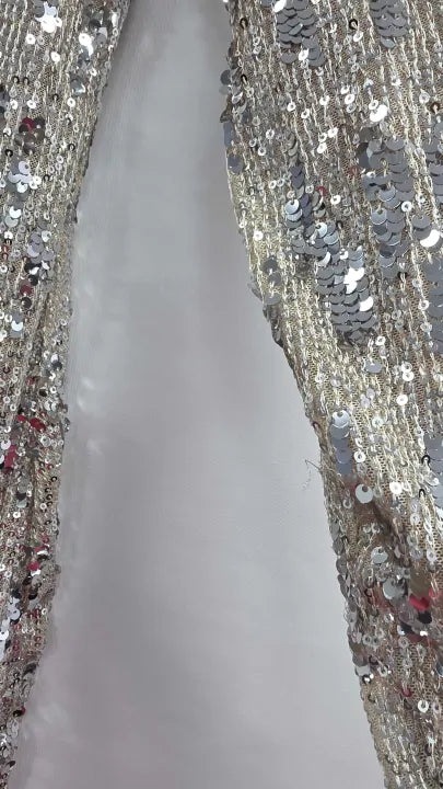 Mango - Silver Sequin Shoulder Pads Dress - Silver Size: Medium