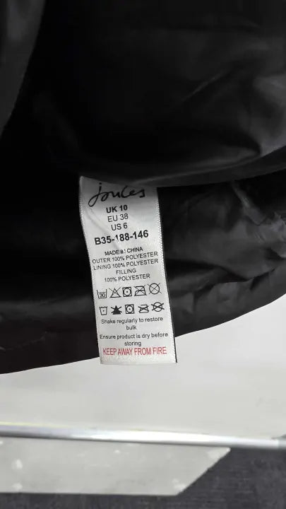 Joules Black Pembury Longline Padded Coat Size: Uk 10