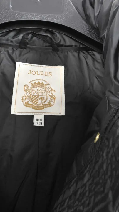 Joules Black Pembury Longline Padded Coat Size: Uk 10