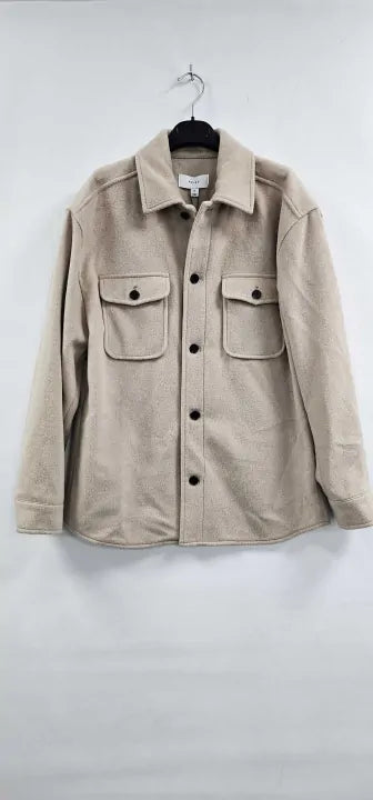 Reiss - Stone Liam Plain Wool Blend Overshirt - Cream Size: M