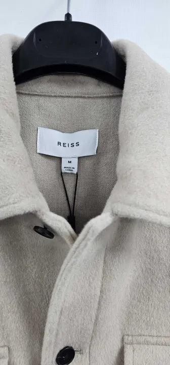 Reiss - Stone Liam Plain Wool Blend Overshirt - Cream Size: M