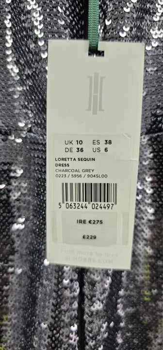 Hobbs London - Charcol Grey Loretta Sequin Dress - Grey Size: Uk10