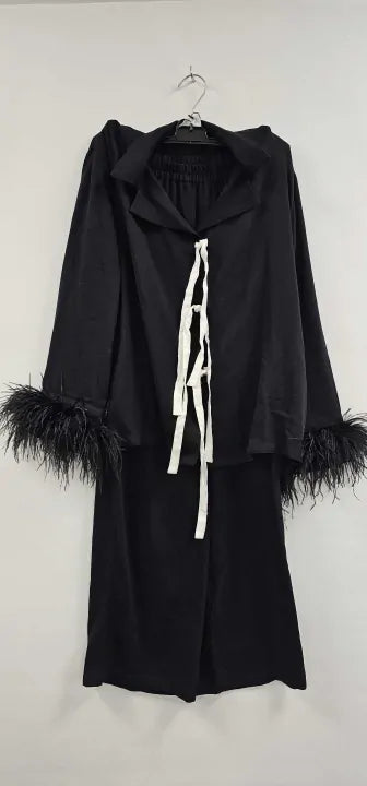 Sleeper - The Bow Pajama Set With Detachable Feathers-black - Black Size: S
