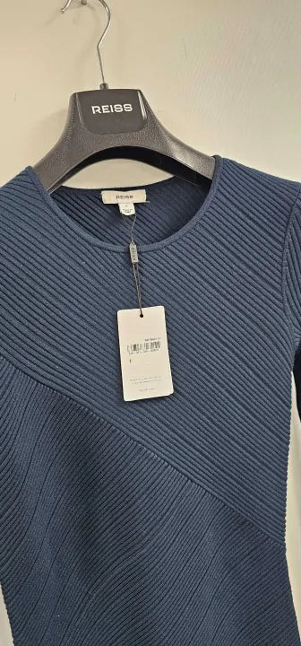 Reiss - Navy Jem Knitted Asymmetric Midi Dress - Teal Size: S