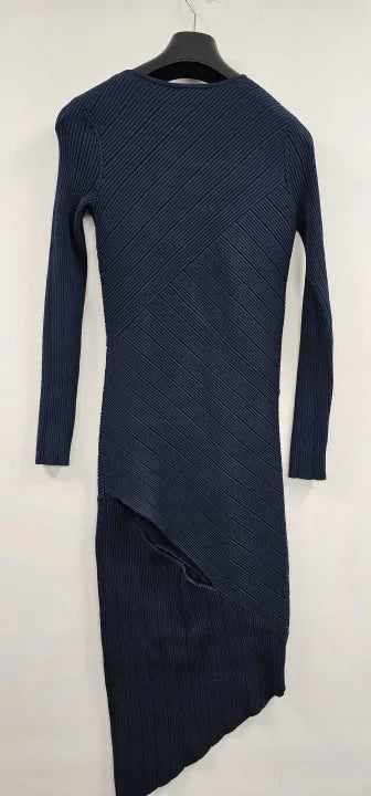 Reiss - Navy Jem Knitted Asymmetric Midi Dress - Teal Size: S