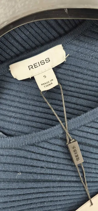 Reiss - Navy Jem Knitted Asymmetric Midi Dress - Teal Size: S