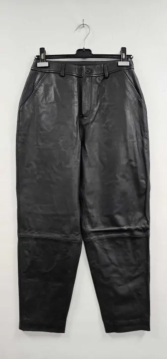 Bolongaro Trevor - Black Piper Leather Barrel Leg Crop Trousers - Black Size: M