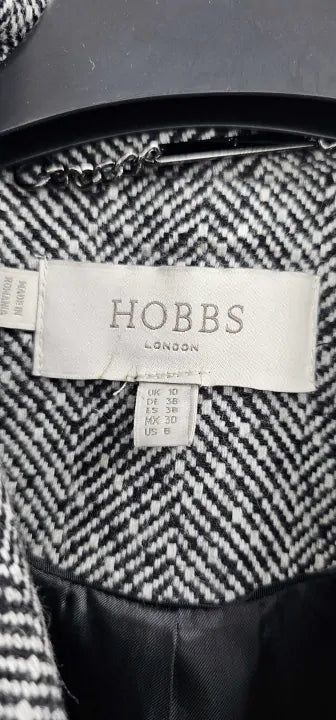 Hobbs London - Black/ White Sian Wool Blend Coat - Black Size: Uk10
