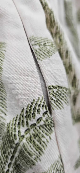 Reiss - Neutral Leaf Print Anna Linen Midi Dress - Beige Green Print Size: Uk12