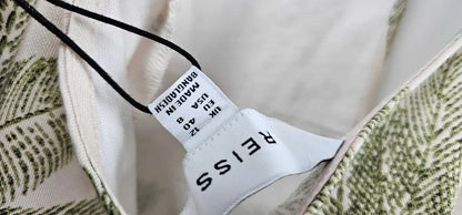 Reiss - Neutral Leaf Print Anna Linen Midi Dress - Beige Green Print Size: Uk12