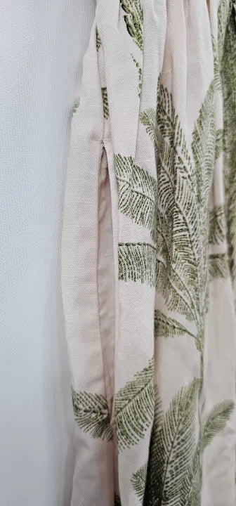 Reiss - Neutral Leaf Print Anna Linen Midi Dress - Beige Green Print Size: Uk12