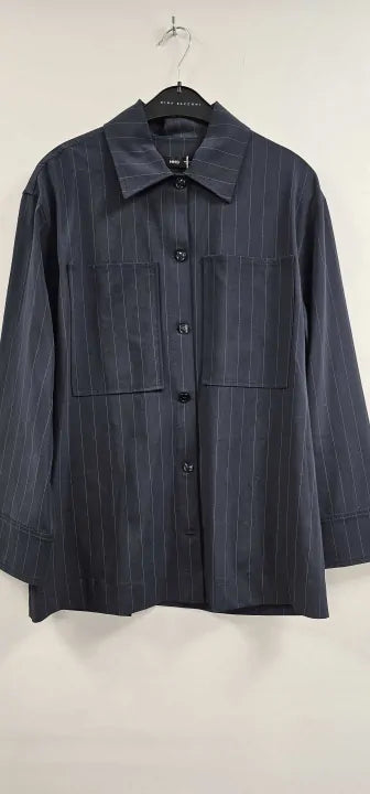 Mango - Navy Pinstripe Overshirt - Navy Size: S