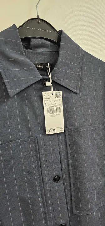 Mango - Navy Pinstripe Overshirt - Navy Size: S