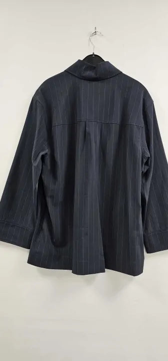 Mango - Navy Pinstripe Overshirt - Navy Size: S