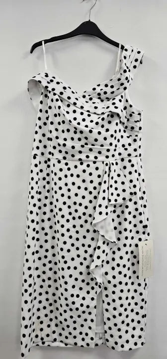 Adrianna Papell - White/ Black Polka Dot Drape Sheath Dress - Multi Size: Uk18