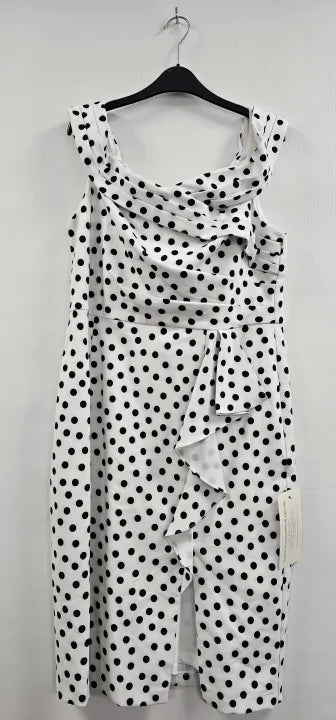 Adrianna Papell - White/ Black Polka Dot Drape Sheath Dress - Multi Size: Uk18