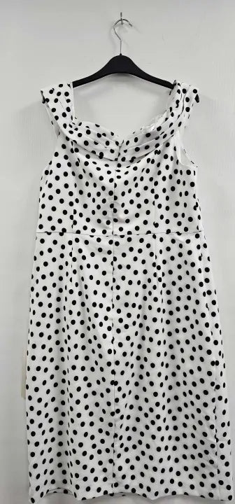 Adrianna Papell - White/ Black Polka Dot Drape Sheath Dress - Multi Size: Uk18