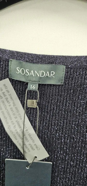 Sosandar - Navy Blue Metallic Sweetheart Neckline Fit Flare Knitted Dress - Blue Size: Uk16