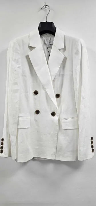 Reiss - Cream Double Breasted Blazer - White Size: Uk10