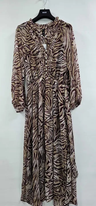 Mango - Maroon Long Printed Dress - Red Size: S