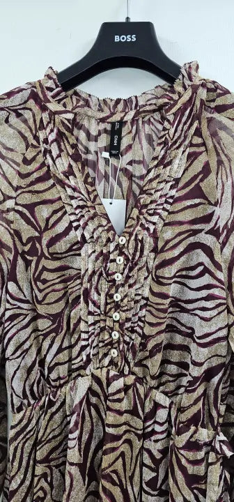 Mango - Maroon Long Printed Dress - Red Size: S