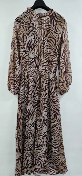 Mango - Maroon Long Printed Dress - Red Size: S