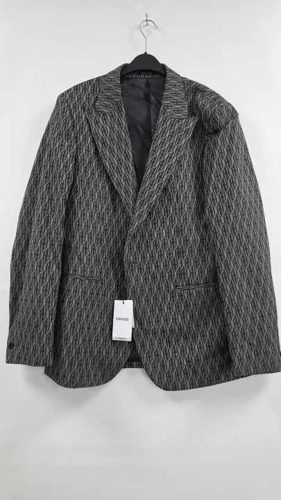 Reiss - Brown Delt Peak Lapel Monogram Jacquard Woven Blazer - Brown Size: 42