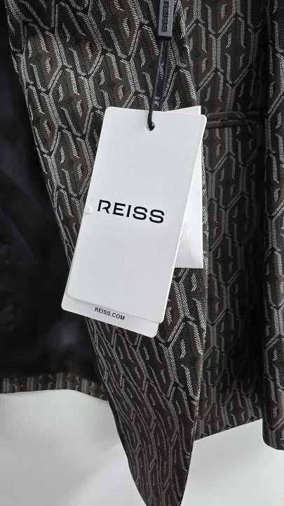 Reiss - Brown Delt Peak Lapel Monogram Jacquard Woven Blazer - Brown Size: 42