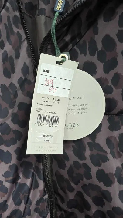 Hobbs London - Brown Leopard Samara Puffer Coat - Brown Size: Uk 14