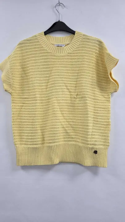 U.s. Polo Assn. Yellow Short Sleeve Open Knit Cotton Jumper Size: M