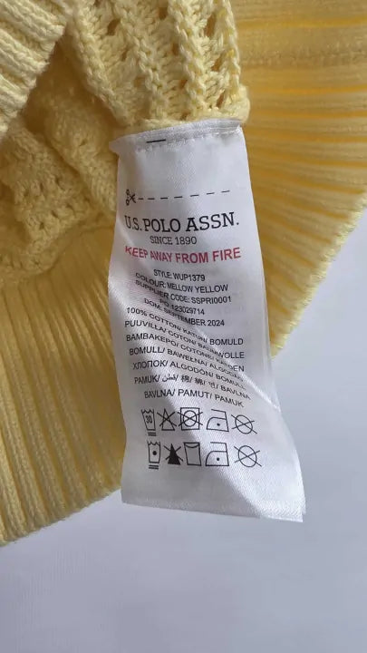 U.s. Polo Assn. Yellow Short Sleeve Open Knit Cotton Jumper Size: M