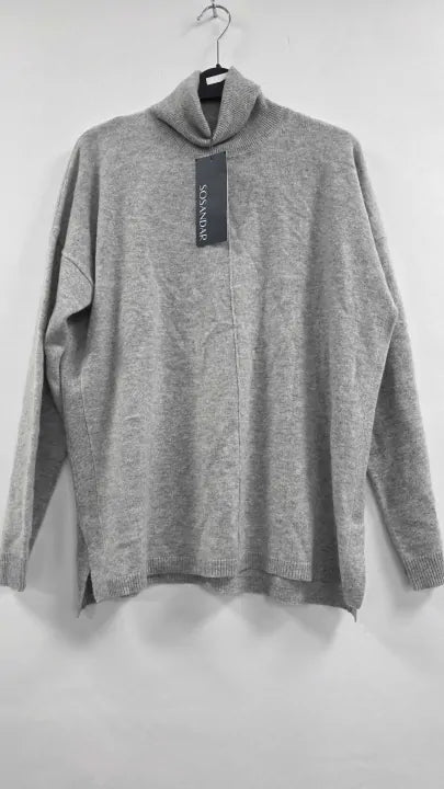 Sosandar - Light Grey Cashmere Marl Roll Neck Jumper - Grey Size: M