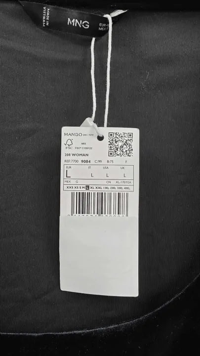 Mango - Black Low Cut Velvet T Shirt - Black Size: Large