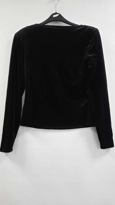 Mango - Black Low Cut Velvet T Shirt - Black Size: Large