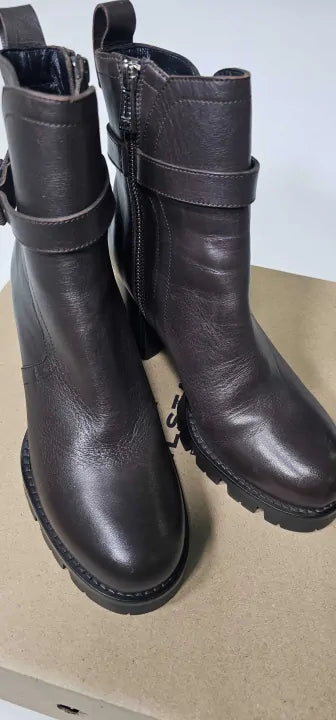 Belstaff - Brown Rebel Heeled Leather Boots - Brown Size: Uk5