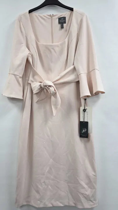 Adrianna Papell - Pale Pink Bell Sleeve Tie Front Dress - Pink Size: Uk 16