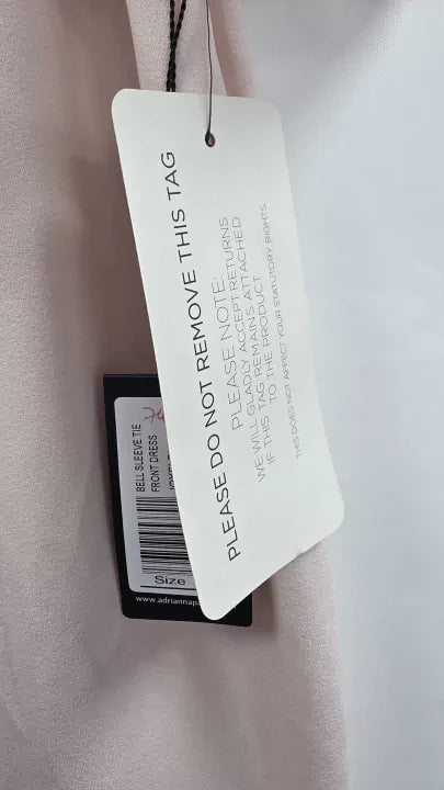 Adrianna Papell - Pale Pink Bell Sleeve Tie Front Dress - Pink Size: Uk 16