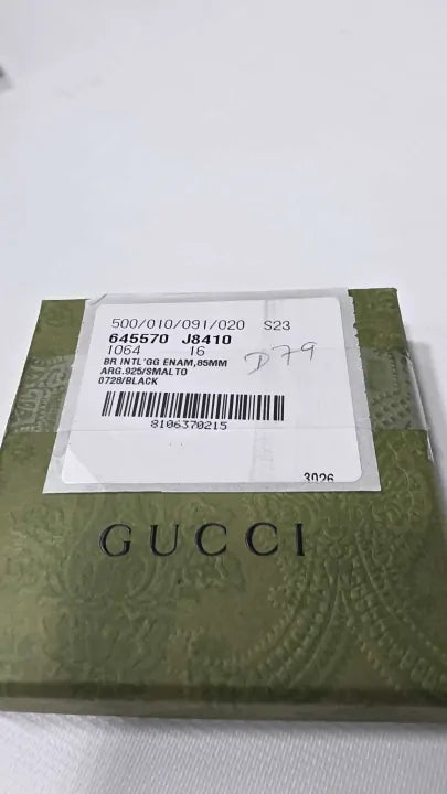 Gucci - Sterling Silver & Black Gucci Interlocking Enamel Cuff Bracelet - Silver Size: 16